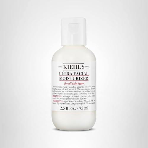 Kiehl's Ultra Facial Moisturizer, for Easy Daily Hydration, Infused with Squalane and Glycerin, Replenishes Moisture Barrier and Softens Skin, Suitable for All Skin Types, Fragrance-Free