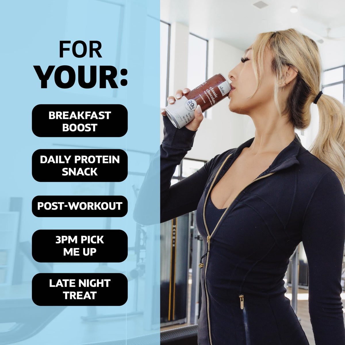 Slate Milk - High Protein Milk Shake - Dark Chocolate - Lactose Free, 20g Protein, 1g Sugar, 100 Calories, 1g Net Carbs, No Added Sugar - Natural, Breakfast Boost, Post Workout - 11 fl oz, 12 Cans