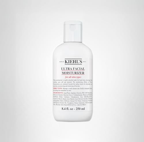 Kiehl's Ultra Facial Moisturizer, for Easy Daily Hydration, Infused with Squalane and Glycerin, Replenishes Moisture Barrier and Softens Skin, Suitable for All Skin Types, Fragrance-Free