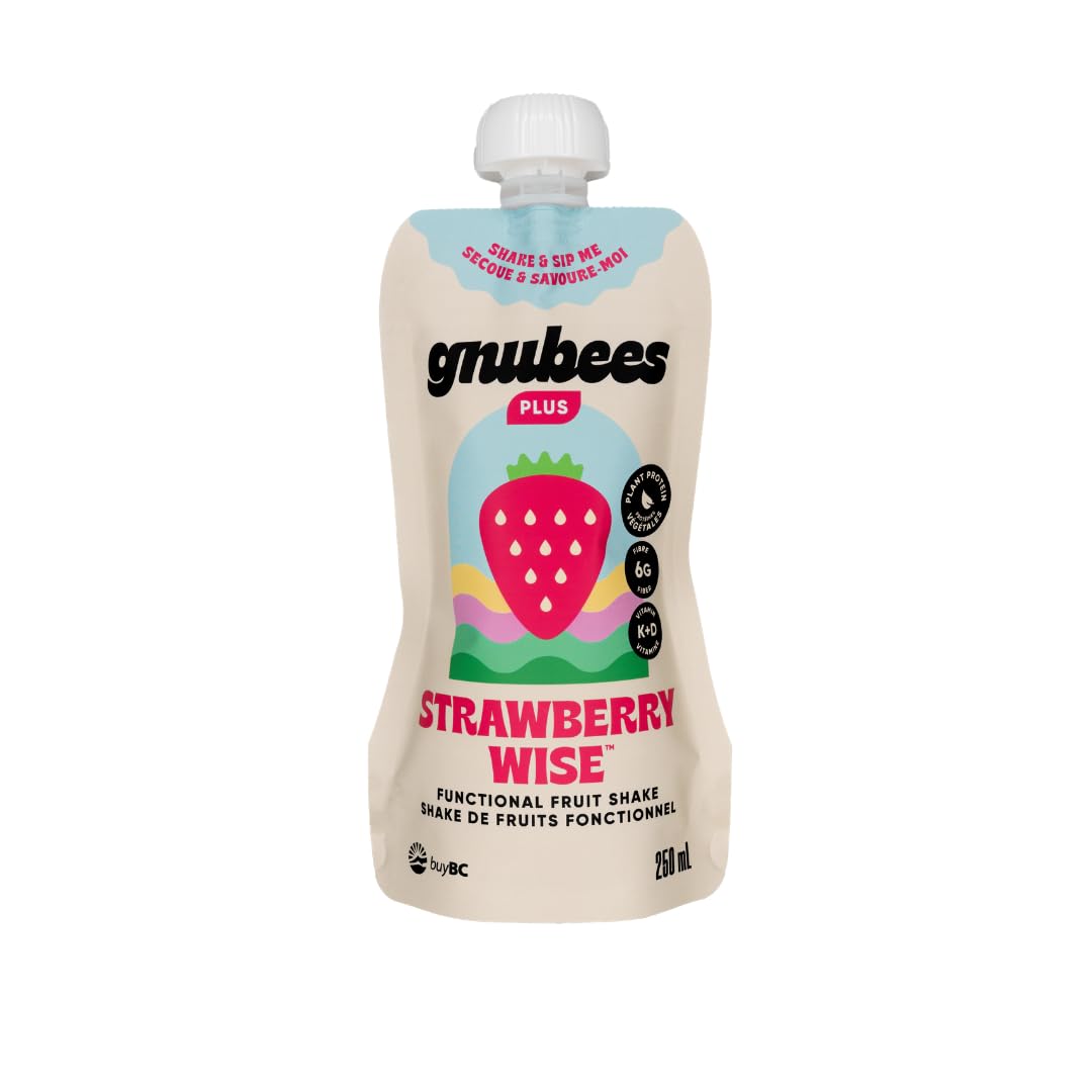 Gnubees Protein Smoothie, 6 Count – 8g Protein + 4g Fibersol | Ready-to-Drink Protein Shake For Adults with Real Fruits, Prebiotic, Non GMO, Lactose Free - Strawberry Wise, 8 fl oz