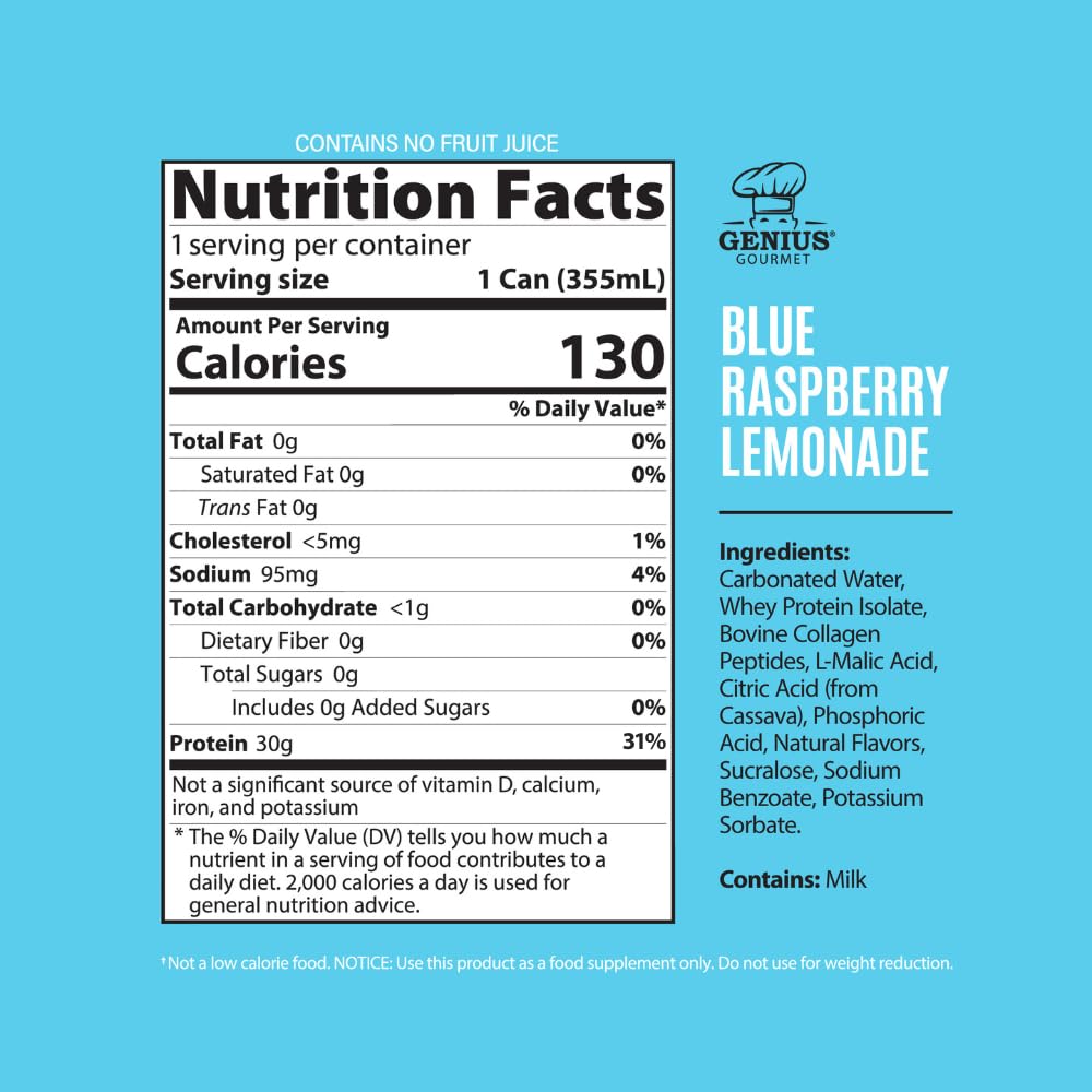 Genius Gourmet Clear Protein Sparkling Water Fruit Punch, 18 Pack