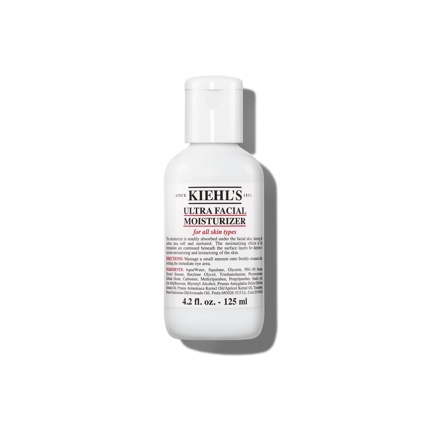 Kiehl's Ultra Facial Moisturizer, for Easy Daily Hydration, Infused with Squalane and Glycerin, Replenishes Moisture Barrier and Softens Skin, Suitable for All Skin Types, Fragrance-Free