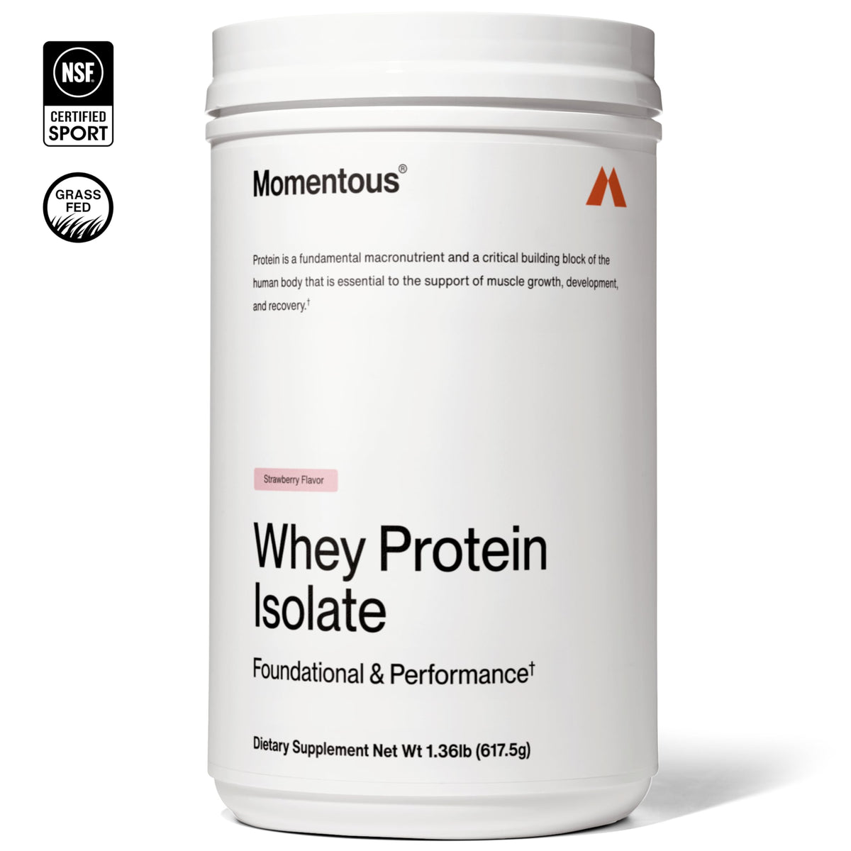 Momentous Grass-Fed Whey Protein Isolate Powder, 20g, Unflavored