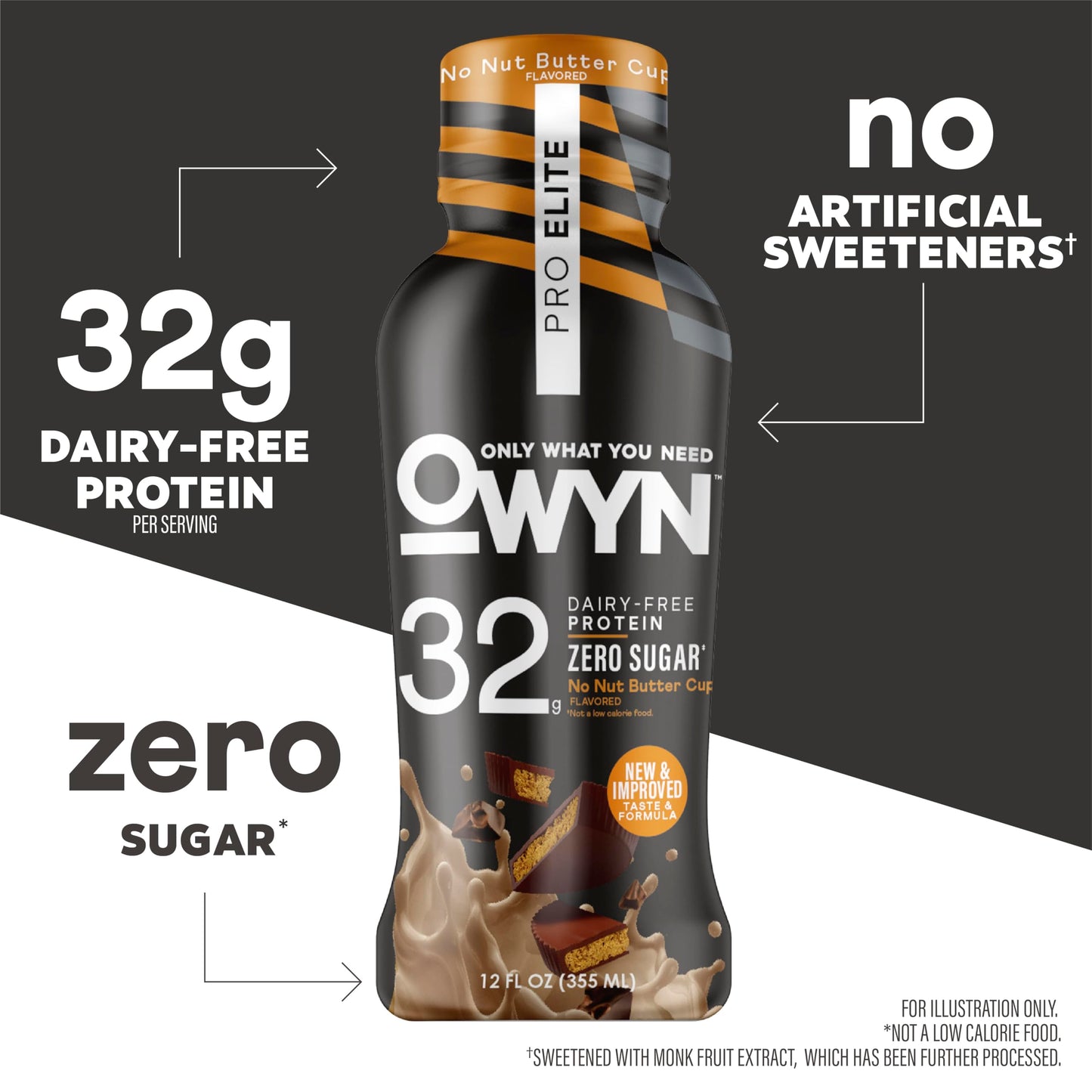 OWYN Only What You Need Pro Elite Chocolate Flavored Protein Shake, 32g Protein, 0g Sugar, High Protein, Dairy Free, Gluten Free, Plant Based Protein Drink, 12 Count