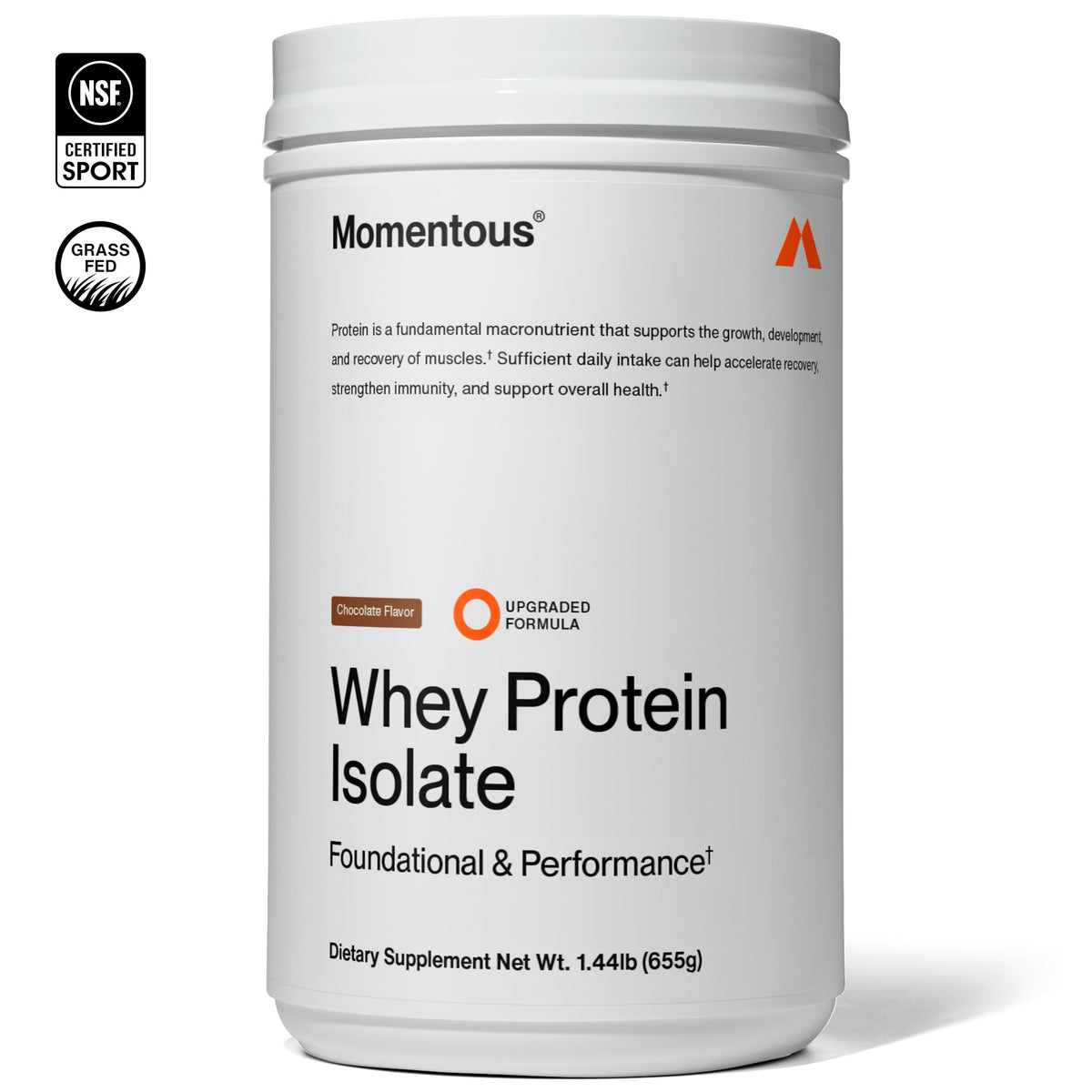 Momentous Grass-Fed Whey Protein Isolate Powder, 20g, Unflavored