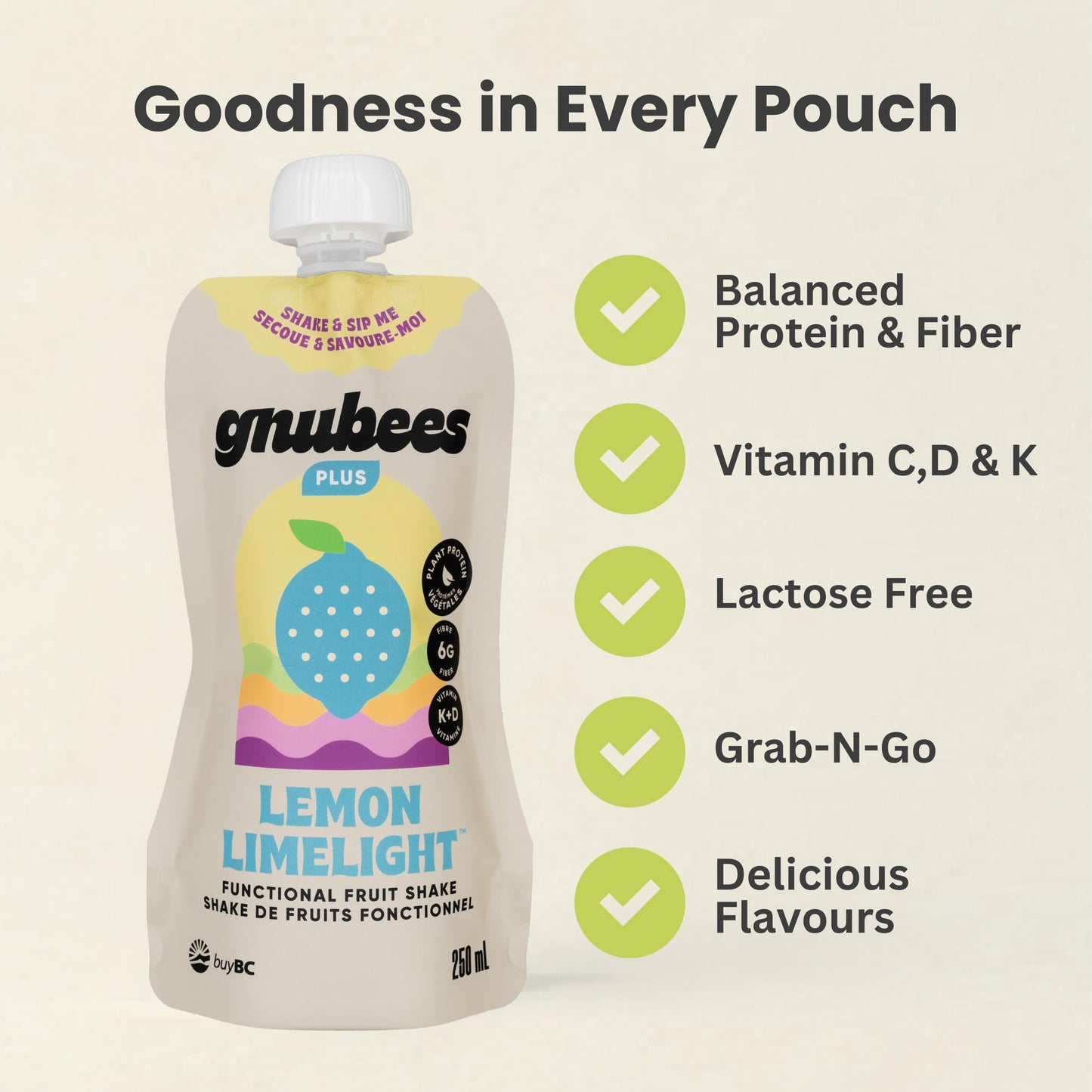 Gnubees Protein Smoothie, 6 Count – 8g Protein + 4g Fibersol | Ready-to-Drink Protein Shake For Adults with Real Fruits, Prebiotic, Non GMO, Lactose Free - Strawberry Wise, 8 fl oz