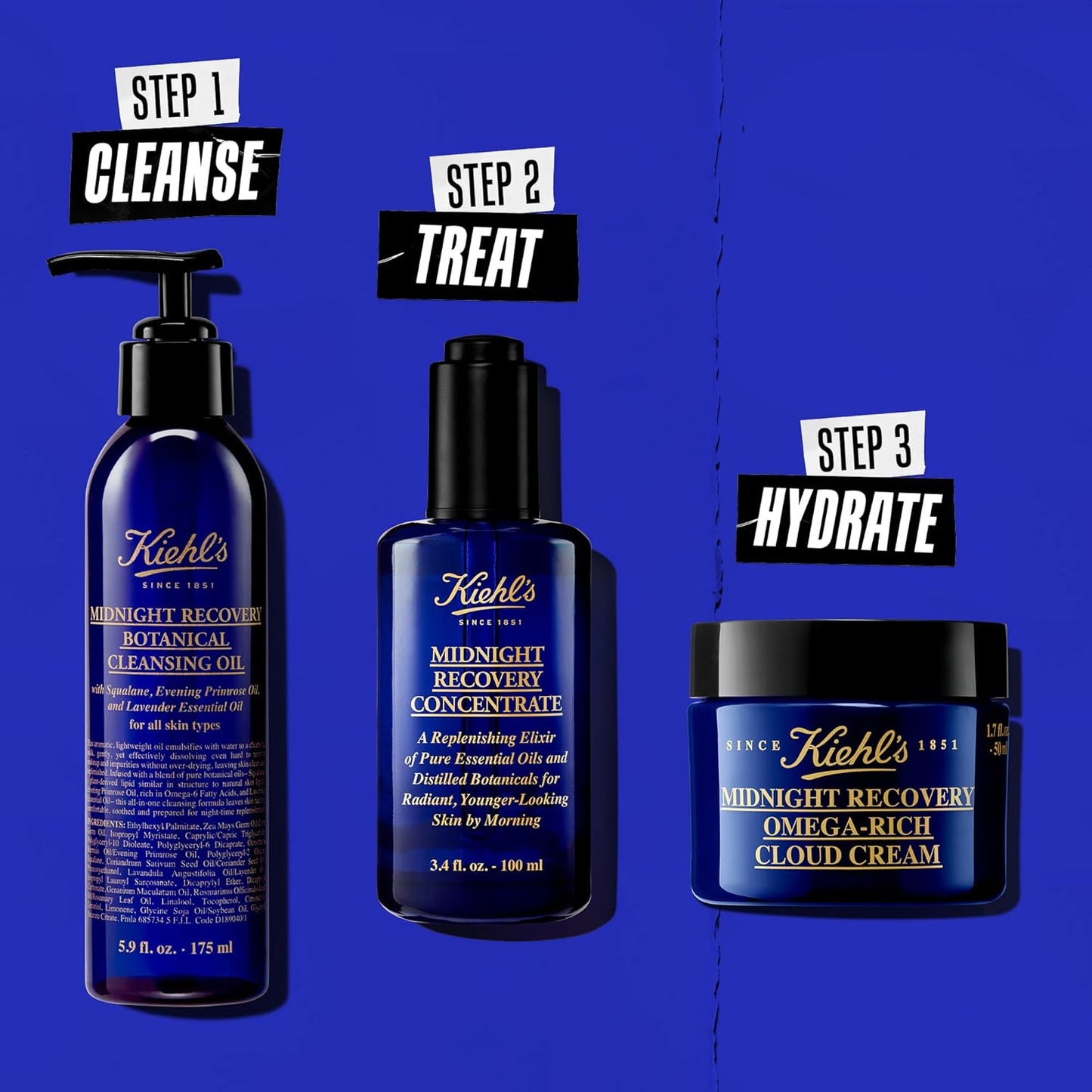 Kiehl's Midnight Recovery Concentrate Moisturizing Face Oil, Lightweight Facial Serum, Restores Skin Radiance Overnight, Reduces Fine Lines, Refines Skin Texture, 99.4% Naturally Derived - 3.4 fl oz