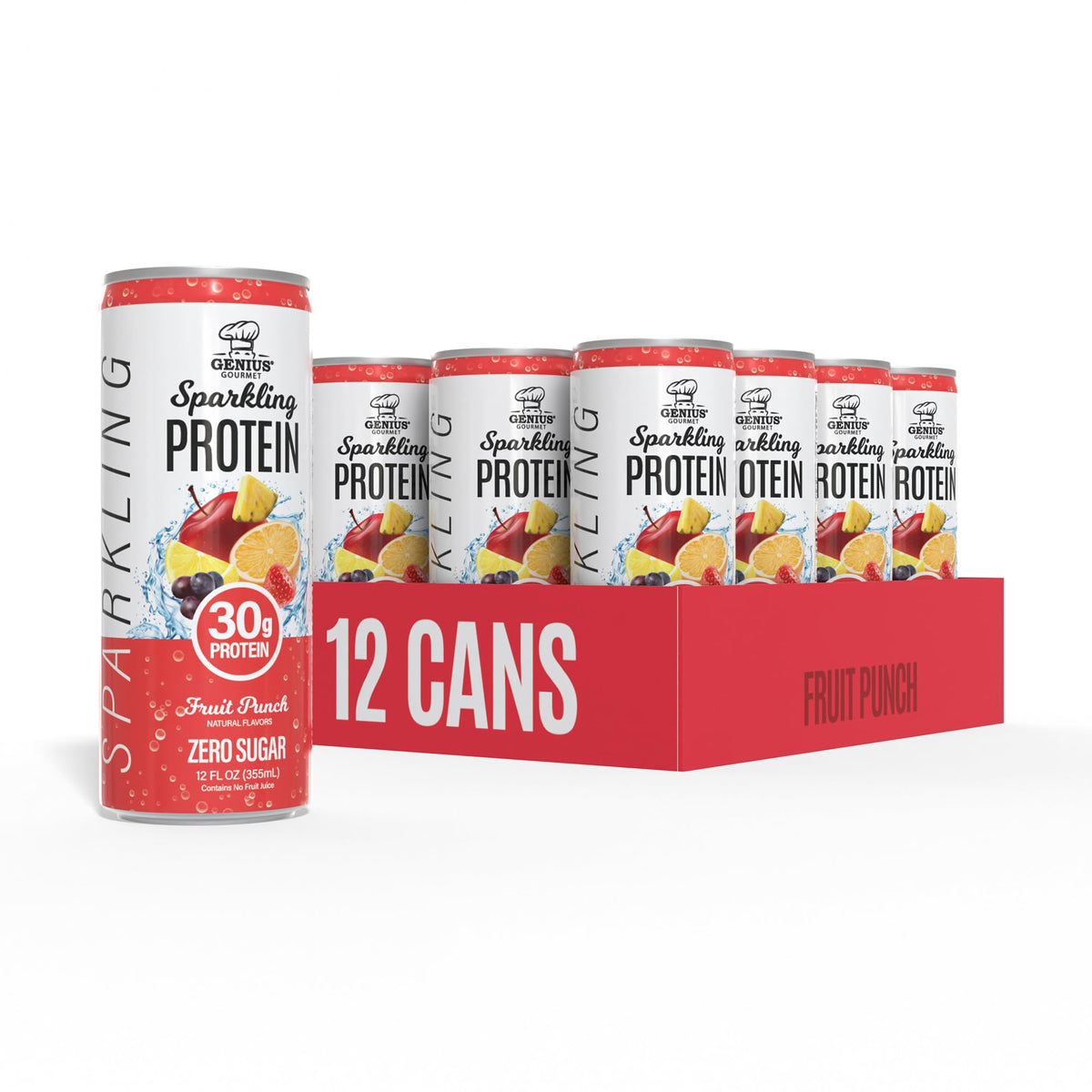 Genius Gourmet Clear Protein Sparkling Water Fruit Punch, 18 Pack