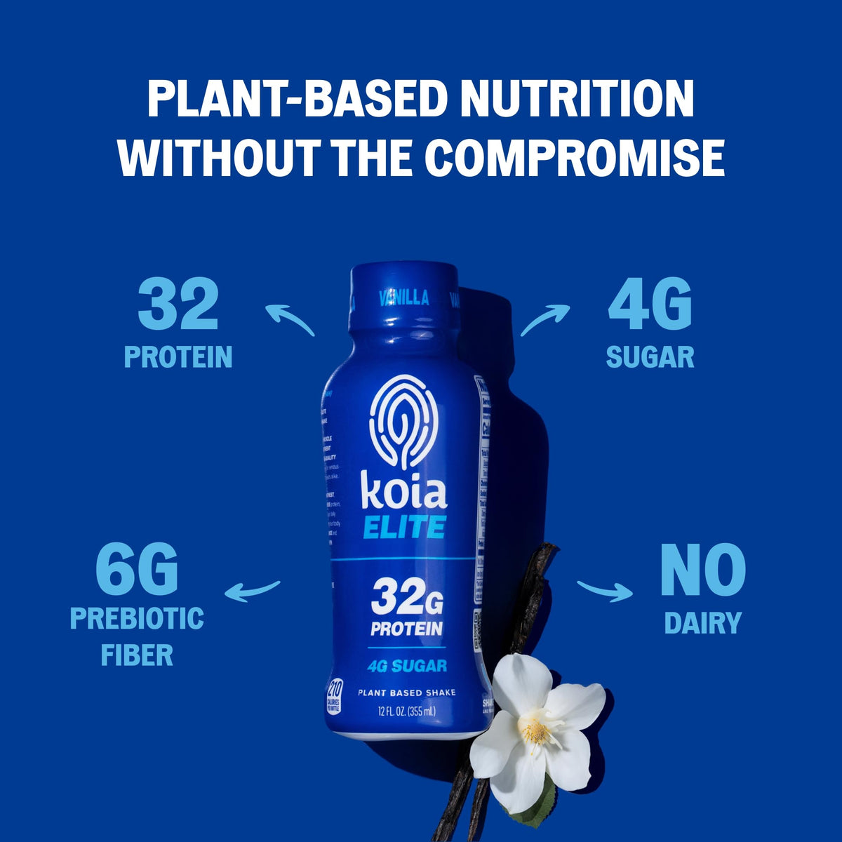 Koia Elite, Plant-Based Protein Shake with Prebiotic Fiber, Chocolate