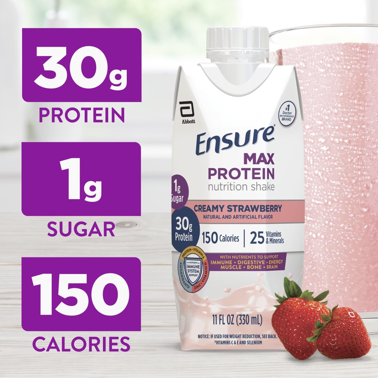 Ensure Max Protein Shake | Milk Chocolate | Ready to Drink | 30g Protein for Muscle Health | 1g Sugar, 4g Fiber | 11 fl oz, 12 Pack