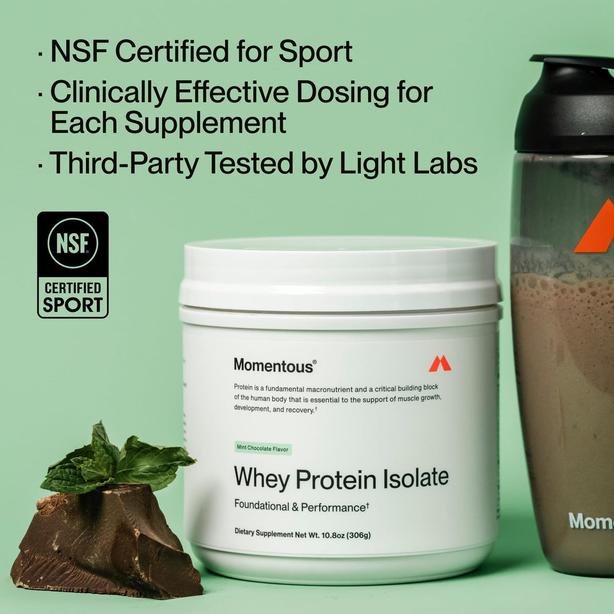 Momentous Grass-Fed Whey Protein Isolate Powder, 20g, Unflavored