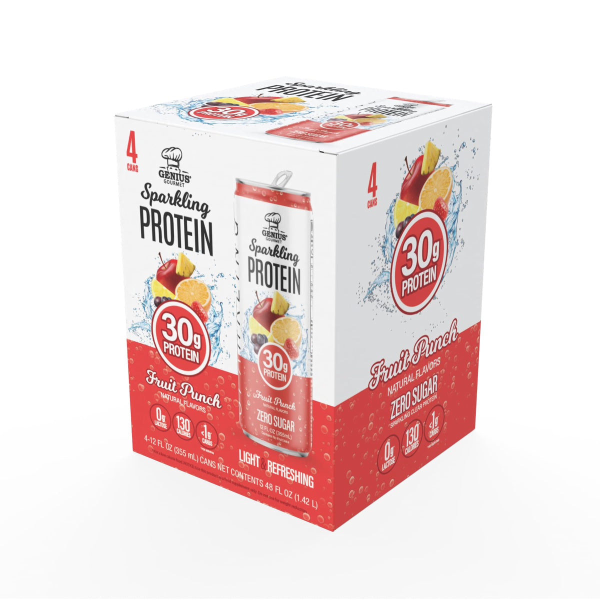 Genius Gourmet Clear Protein Sparkling Water Fruit Punch, 18 Pack