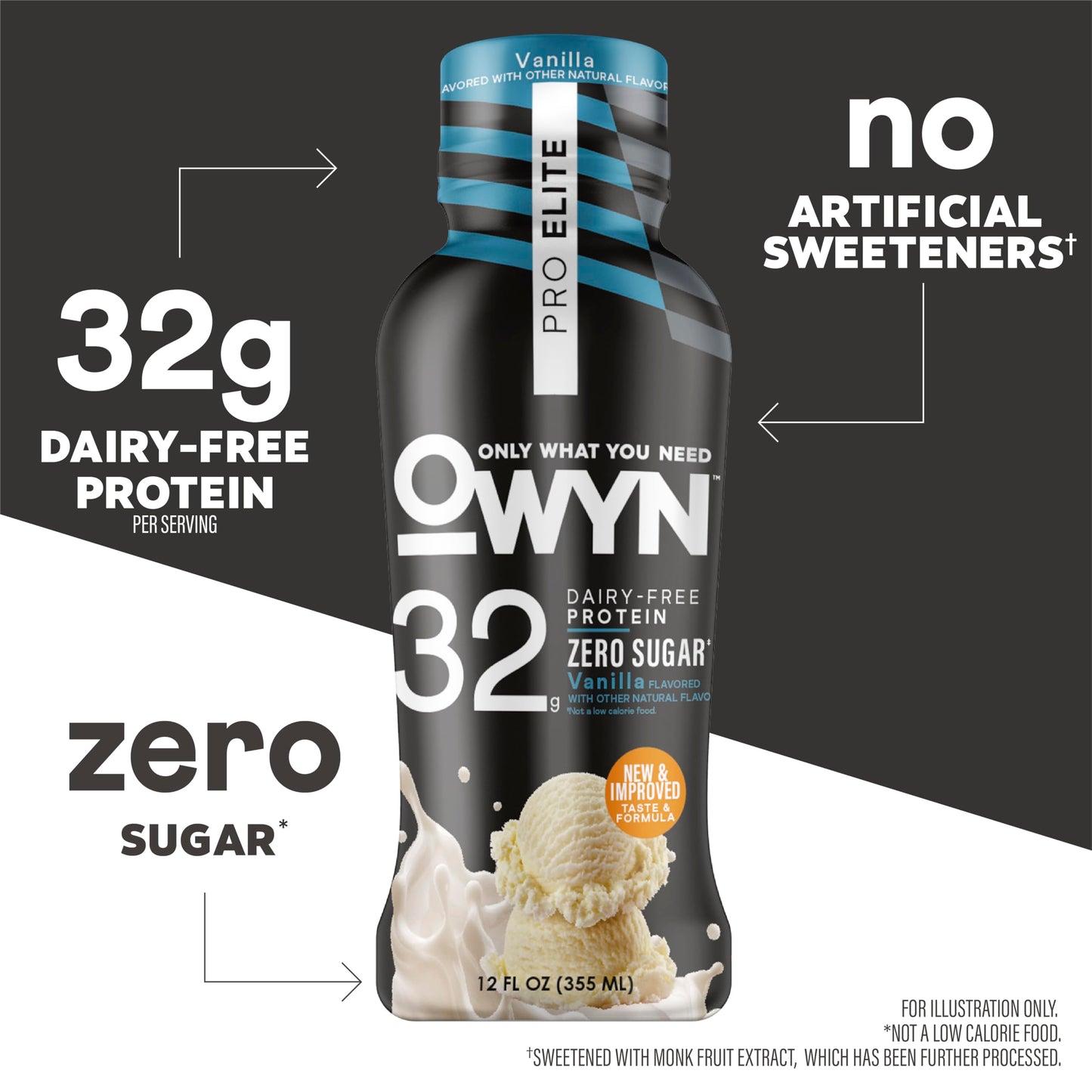 OWYN Only What You Need Pro Elite Chocolate Flavored Protein Shake, 32g Protein, 0g Sugar, High Protein, Dairy Free, Gluten Free, Plant Based Protein Drink, 12 Count
