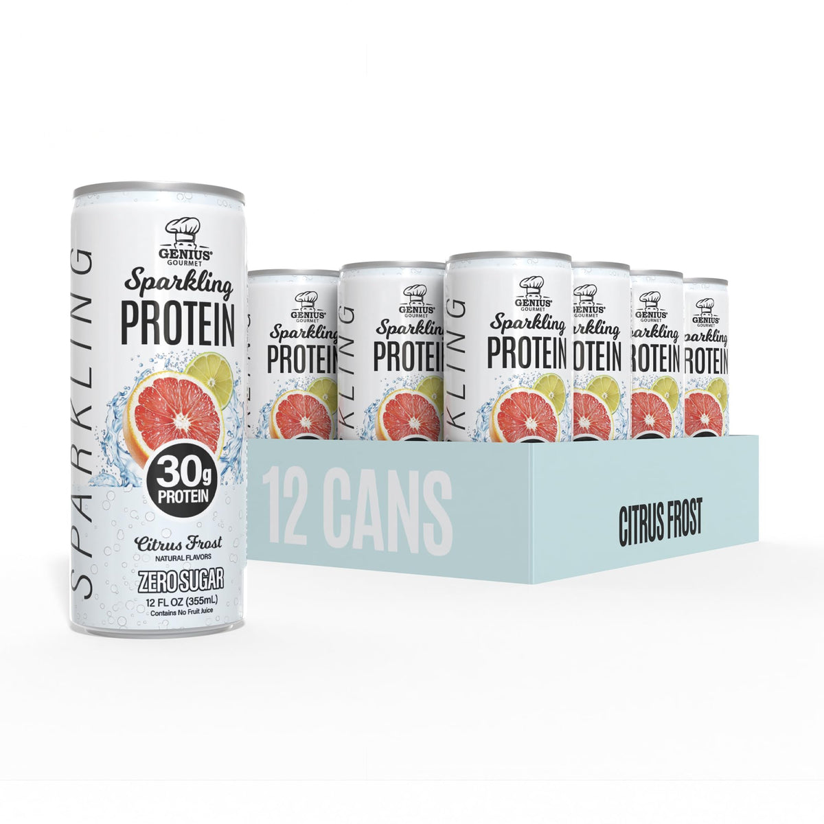 Genius Gourmet Clear Protein Sparkling Water Fruit Punch, 18 Pack