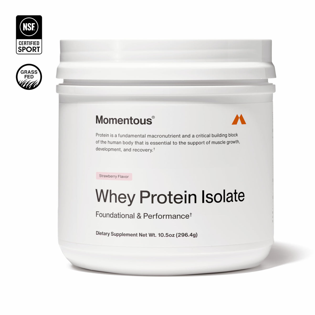 Momentous Grass-Fed Whey Protein Isolate Powder, 20g, Unflavored