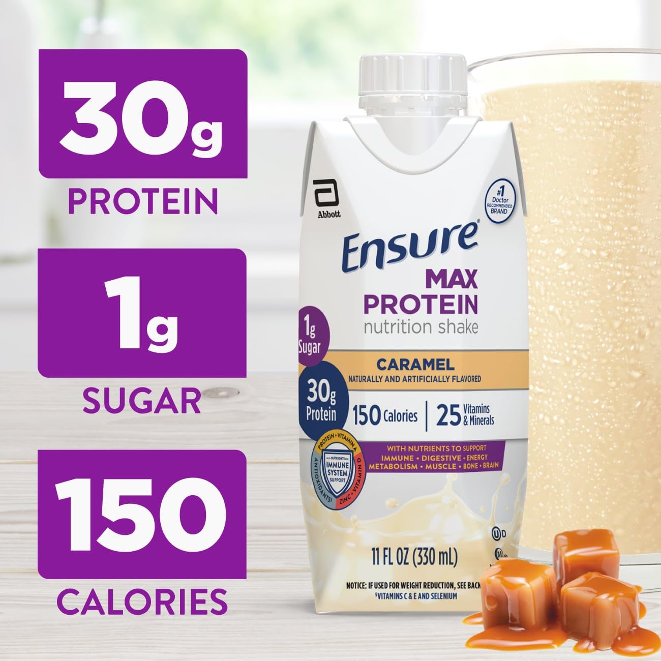 Ensure Max Protein Shake | Milk Chocolate | Ready to Drink | 30g Protein for Muscle Health | 1g Sugar, 4g Fiber | 11 fl oz, 12 Pack