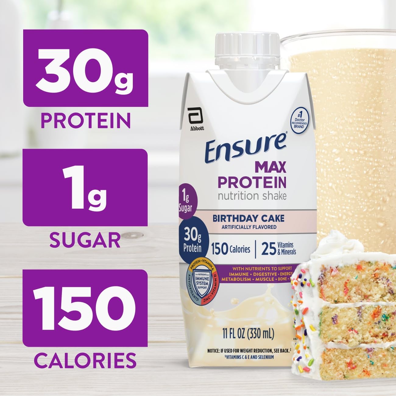 Ensure Max Protein Shake | Milk Chocolate | Ready to Drink | 30g Protein for Muscle Health | 1g Sugar, 4g Fiber | 11 fl oz, 12 Pack