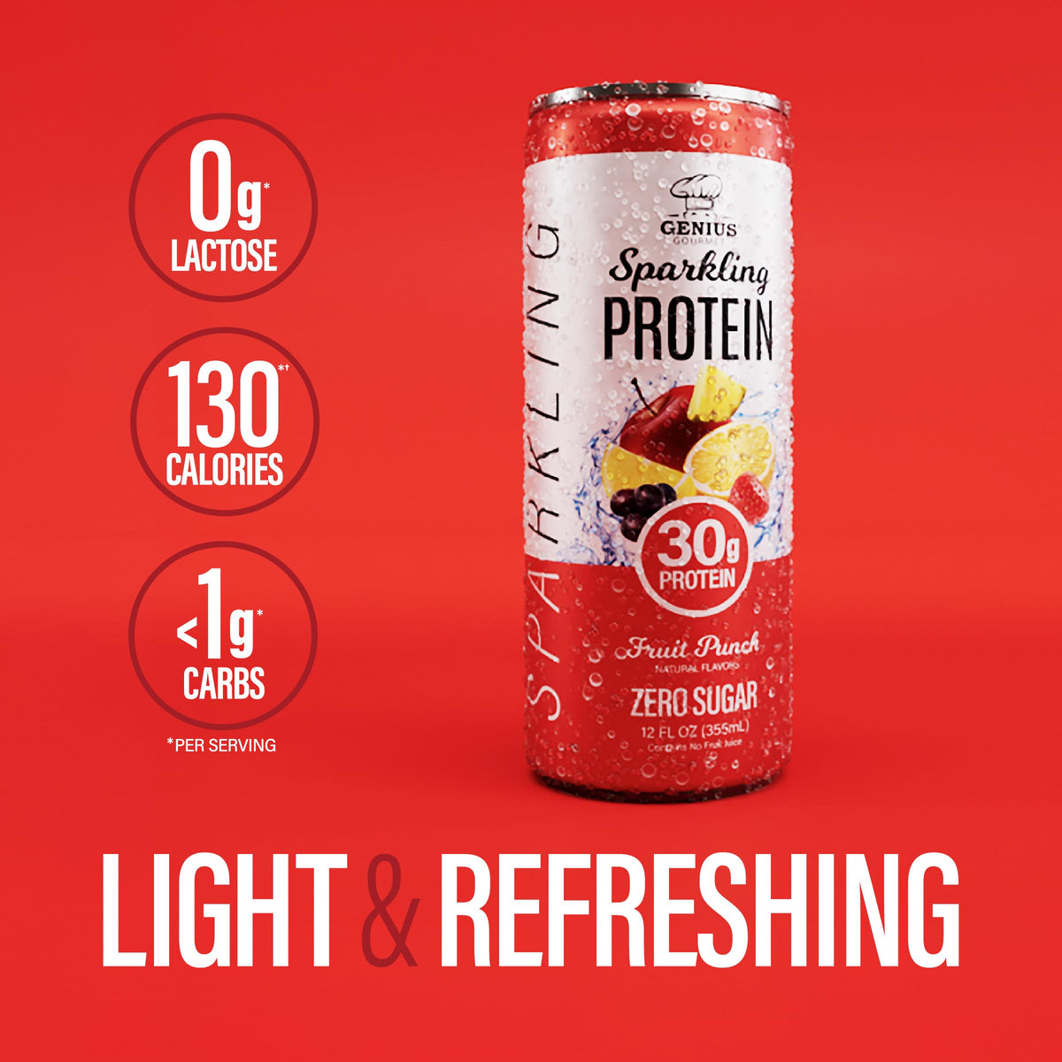 Genius Gourmet Clear Protein Sparkling Water Fruit Punch, 18 Pack