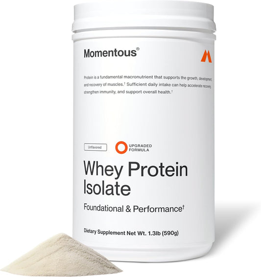 Momentous Grass-Fed Whey Protein Isolate Powder, 20g, Unflavored