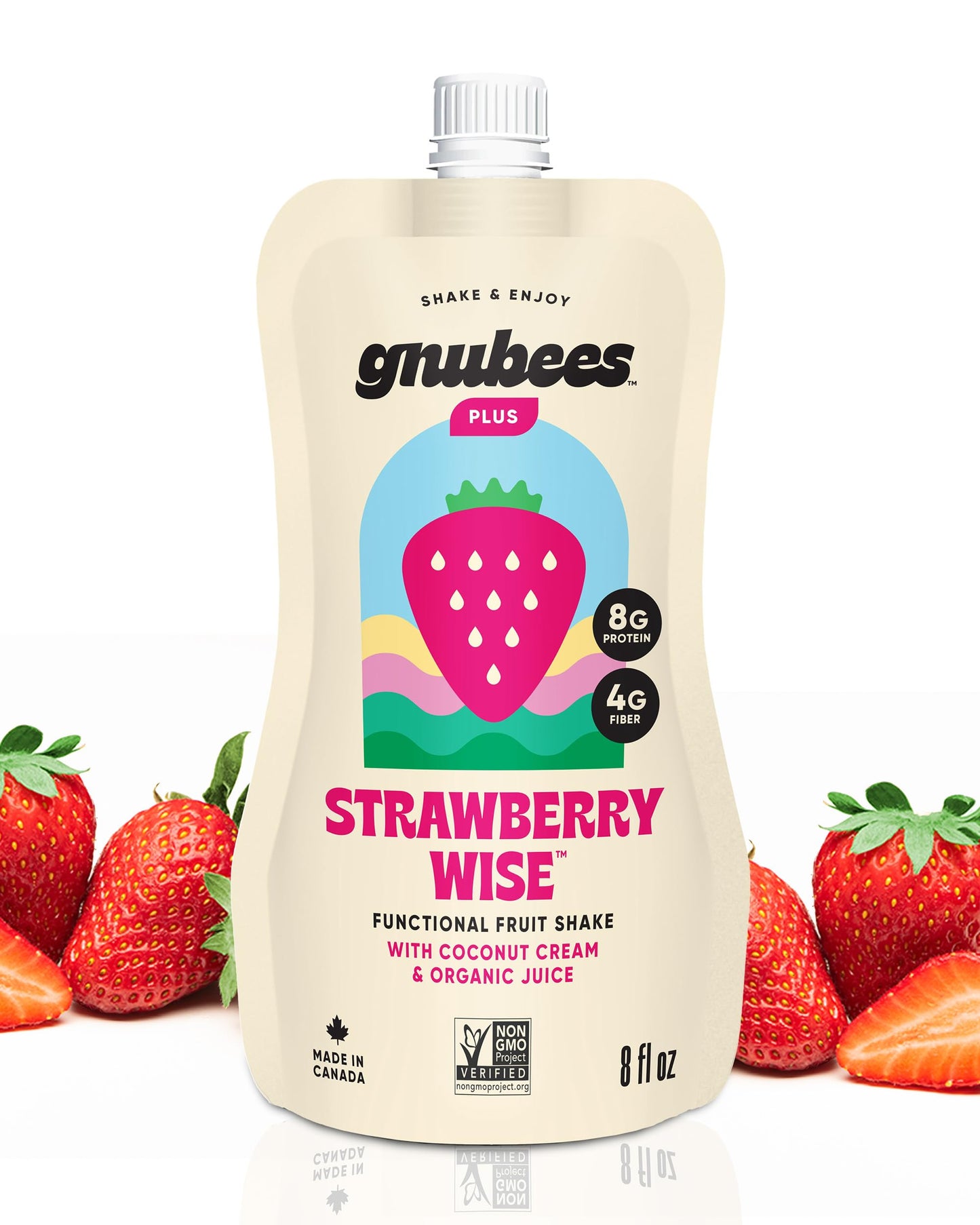 Gnubees Protein Smoothie, 6 Count – 8g Protein + 4g Fibersol | Ready-to-Drink Protein Shake For Adults with Real Fruits, Prebiotic, Non GMO, Lactose Free - Strawberry Wise, 8 fl oz