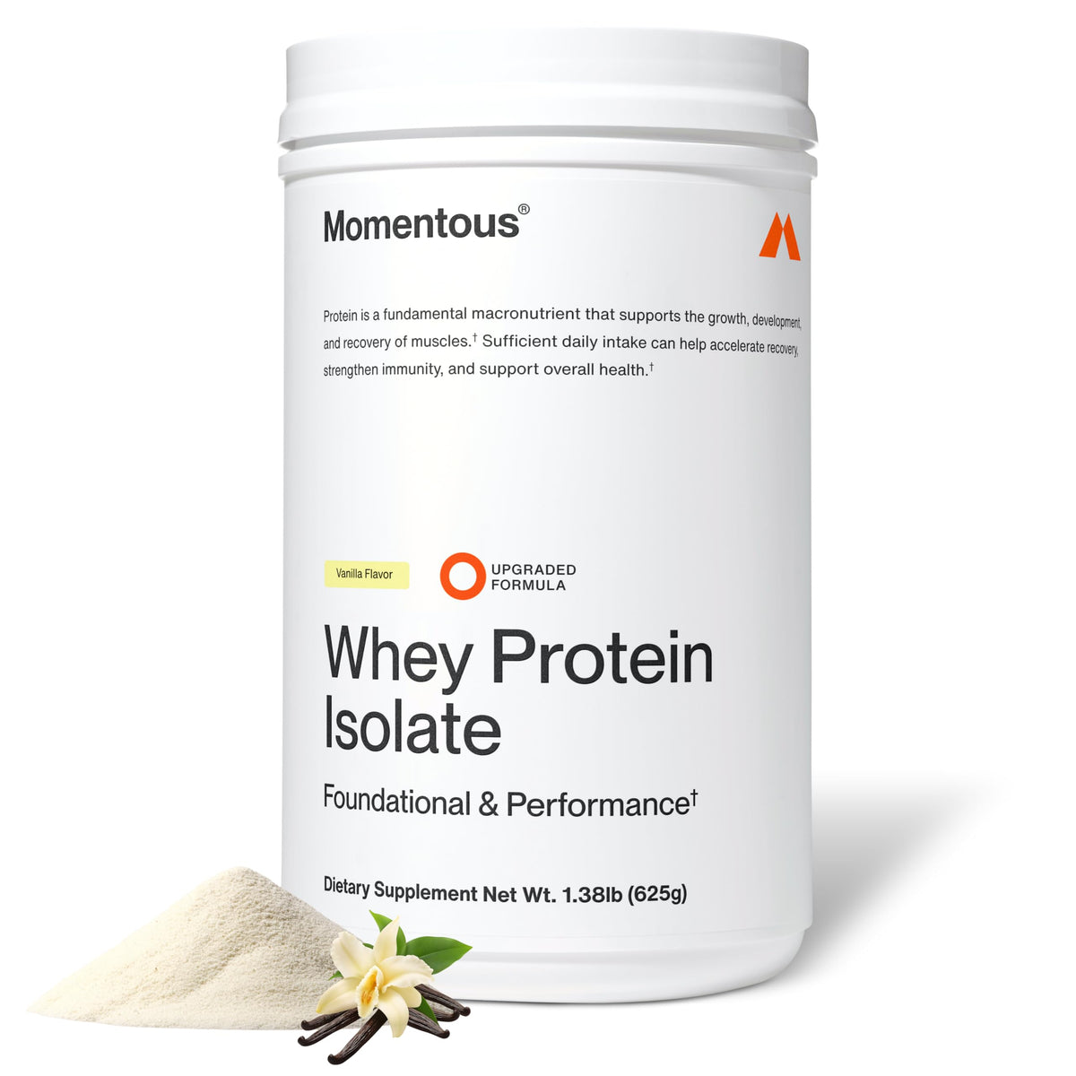 Momentous Grass-Fed Whey Protein Isolate Powder, 20g, Unflavored