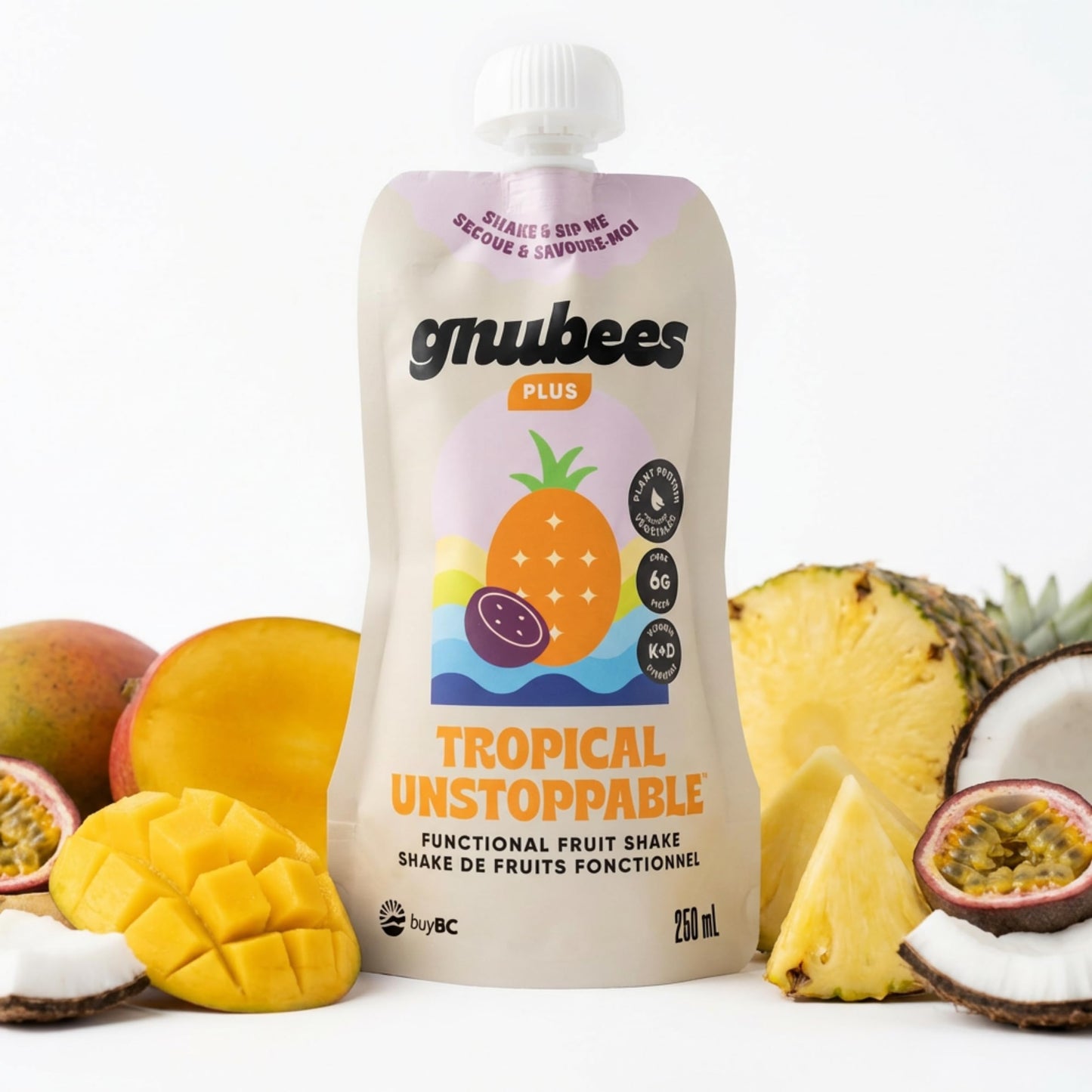 Gnubees Protein Smoothie, 6 Count – 8g Protein + 4g Fibersol | Ready-to-Drink Protein Shake For Adults with Real Fruits, Prebiotic, Non GMO, Lactose Free - Strawberry Wise, 8 fl oz