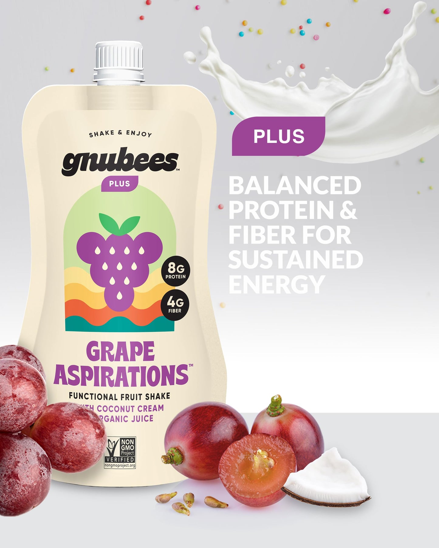 Gnubees Protein Smoothie, 6 Count – 8g Protein + 4g Fibersol | Ready-to-Drink Protein Shake For Adults with Real Fruits, Prebiotic, Non GMO, Lactose Free - Strawberry Wise, 8 fl oz