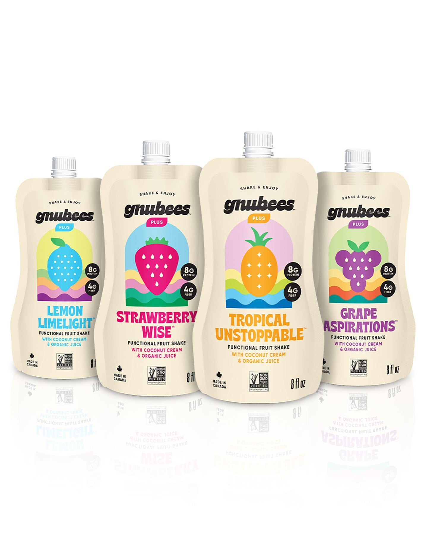 Gnubees Protein Smoothie, 6 Count – 8g Protein + 4g Fibersol | Ready-to-Drink Protein Shake For Adults with Real Fruits, Prebiotic, Non GMO, Lactose Free - Strawberry Wise, 8 fl oz