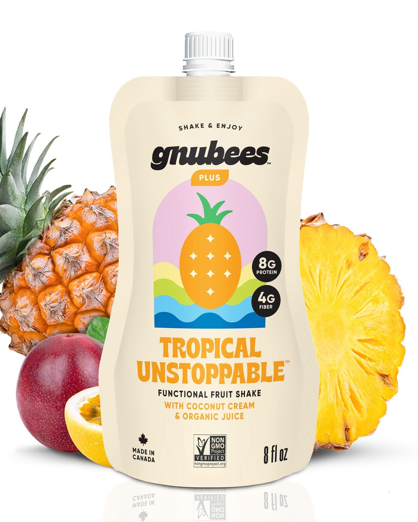 Gnubees Protein Smoothie, 6 Count – 8g Protein + 4g Fibersol | Ready-to-Drink Protein Shake For Adults with Real Fruits, Prebiotic, Non GMO, Lactose Free - Strawberry Wise, 8 fl oz