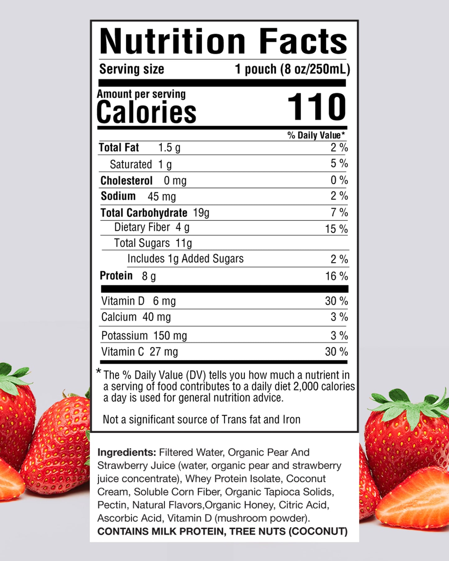 Gnubees Protein Smoothie, 6 Count – 8g Protein + 4g Fibersol | Ready-to-Drink Protein Shake For Adults with Real Fruits, Prebiotic, Non GMO, Lactose Free - Strawberry Wise, 8 fl oz