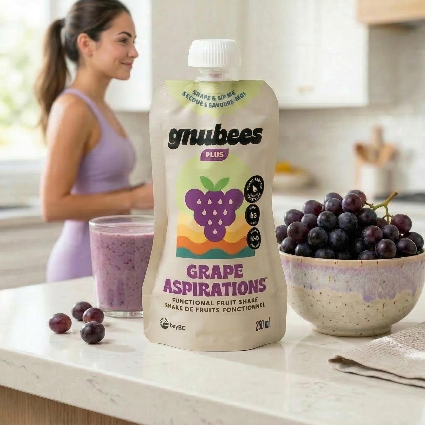 Gnubees Protein Smoothie, 6 Count – 8g Protein + 4g Fibersol | Ready-to-Drink Protein Shake For Adults with Real Fruits, Prebiotic, Non GMO, Lactose Free - Strawberry Wise, 8 fl oz