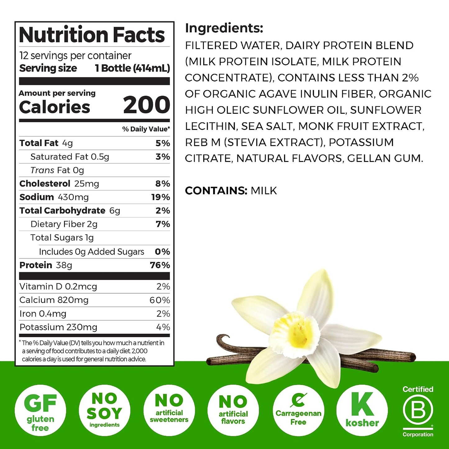 Orgain 30g High Protein Shake, Dairy Isolate Milk Protein, Vanilla Bean, 5g BCAAs, 1g Sugar Per Serving, Meal Replacement, Ready to Drink, Keto Friendly, Gluten-Free 11 Fl Oz (Pack of 12)