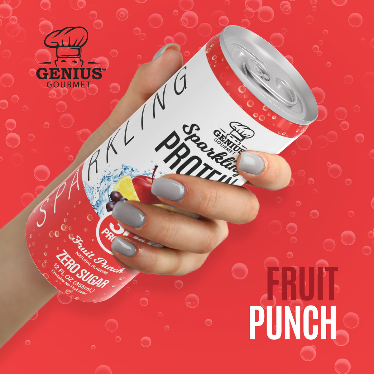 Genius Gourmet Clear Protein Sparkling Water Fruit Punch, 18 Pack