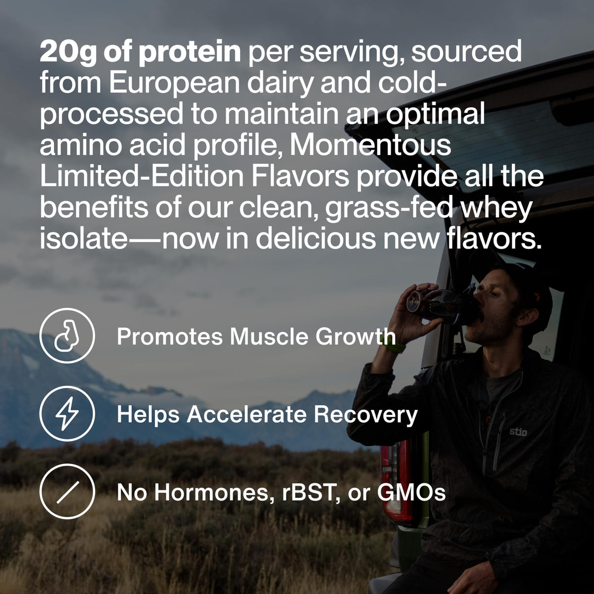 Momentous Grass-Fed Whey Protein Isolate Powder, 20g, Unflavored