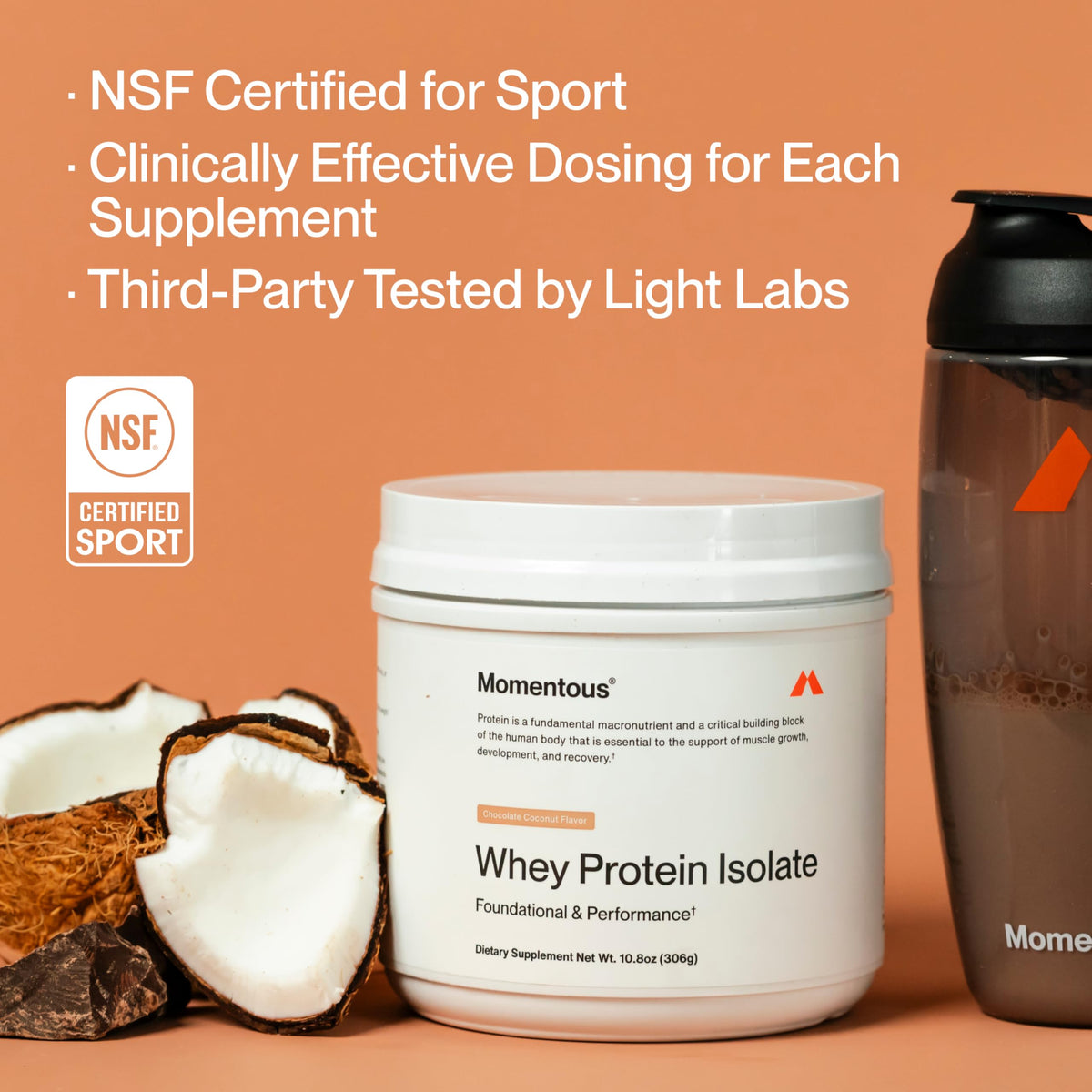 Momentous Grass-Fed Whey Protein Isolate Powder, 20g, Unflavored