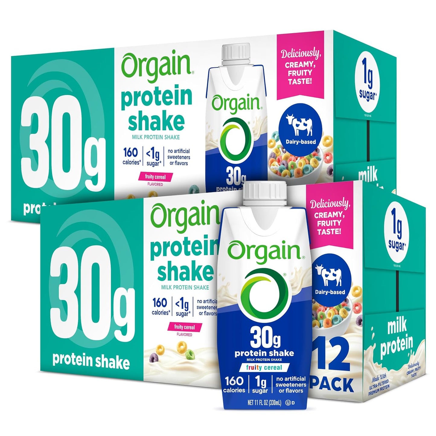 Orgain 30g High Protein Shake, Dairy Isolate Milk Protein, Vanilla Bean, 5g BCAAs, 1g Sugar Per Serving, Meal Replacement, Ready to Drink, Keto Friendly, Gluten-Free 11 Fl Oz (Pack of 12)