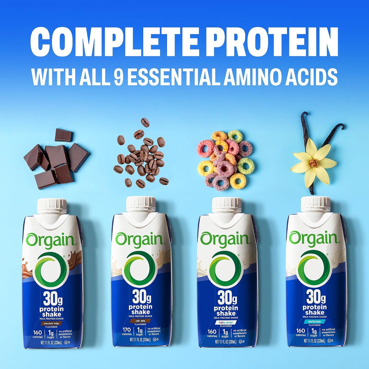 Orgain 30g High Protein Shake, Dairy Isolate Milk Protein, Vanilla Bean, 5g BCAAs, 1g Sugar Per Serving, Meal Replacement, Ready to Drink, Keto Friendly, Gluten-Free 11 Fl Oz (Pack of 12)