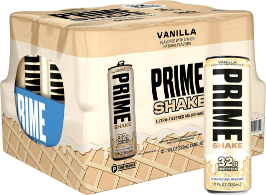 PRIME Shakes, Vanilla, 32g Protein Shake for Muscle Support & Recovery, Ultra-Filtered Milk, Lactose Free, Low Sugar, Low Calorie, Ready to Drink, 11 fl oz, 12 Pack