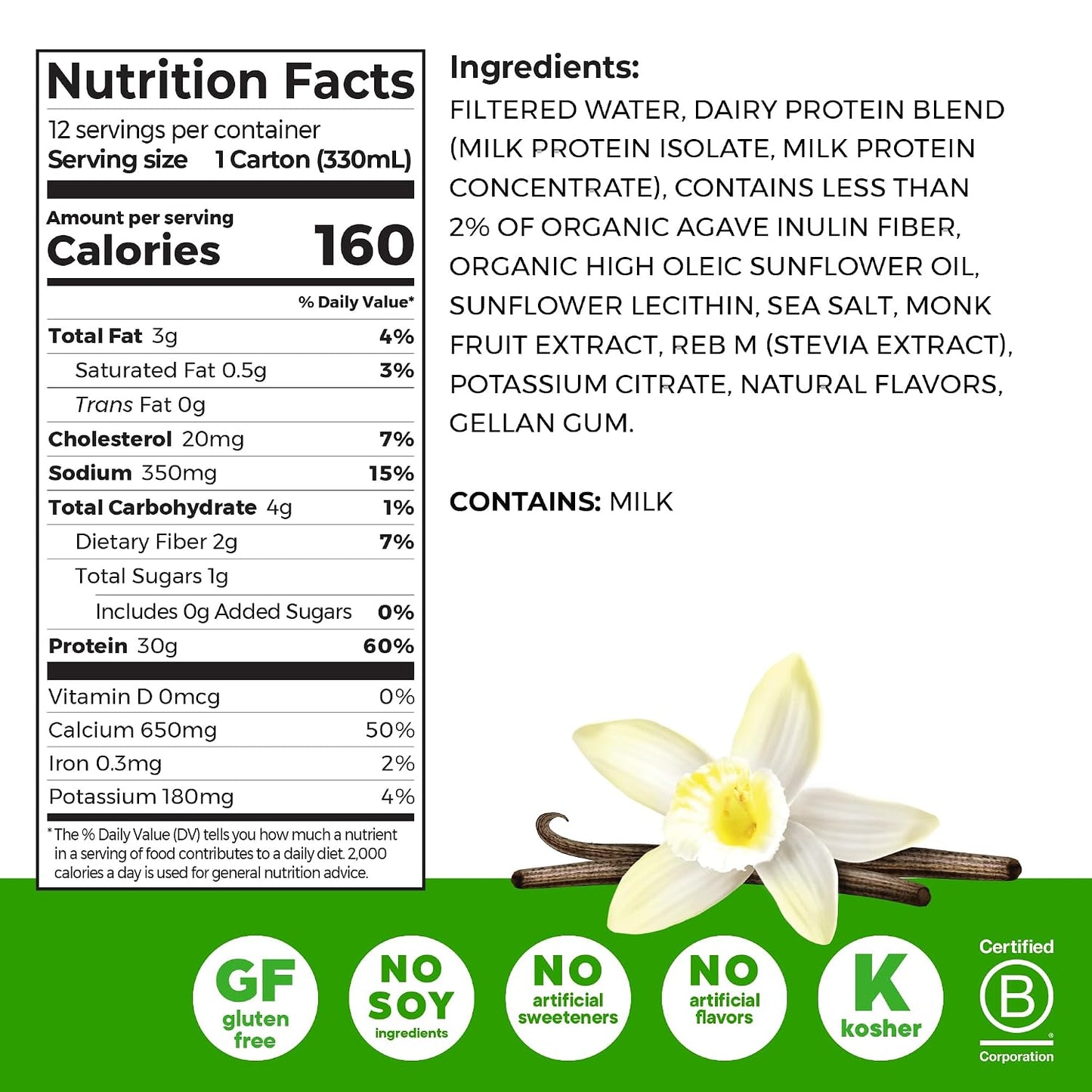 Orgain 30g High Protein Shake, Dairy Isolate Milk Protein, Vanilla Bean, 5g BCAAs, 1g Sugar Per Serving, Meal Replacement, Ready to Drink, Keto Friendly, Gluten-Free 11 Fl Oz (Pack of 12)