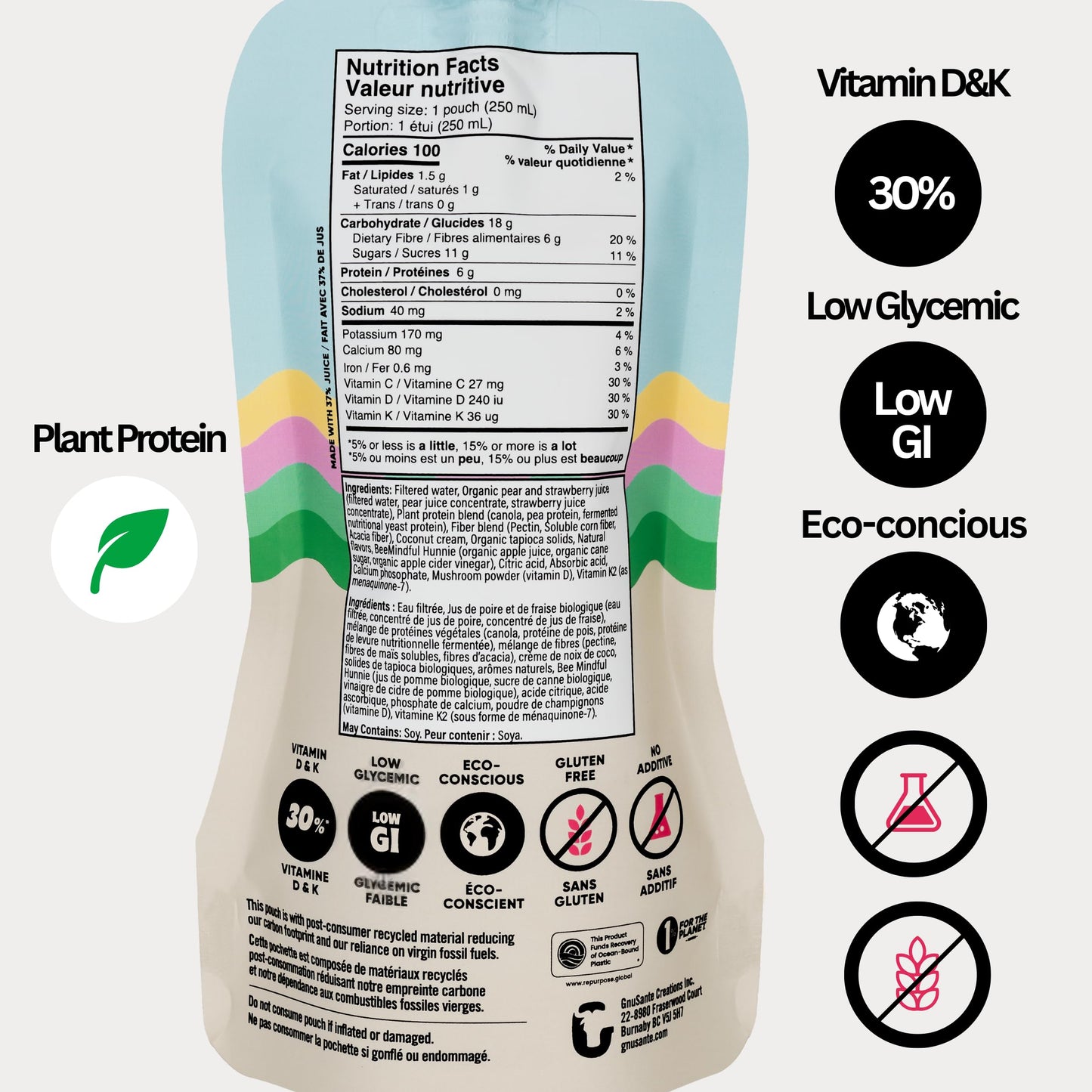 Gnubees Protein Smoothie, 6 Count – 8g Protein + 4g Fibersol | Ready-to-Drink Protein Shake For Adults with Real Fruits, Prebiotic, Non GMO, Lactose Free - Strawberry Wise, 8 fl oz