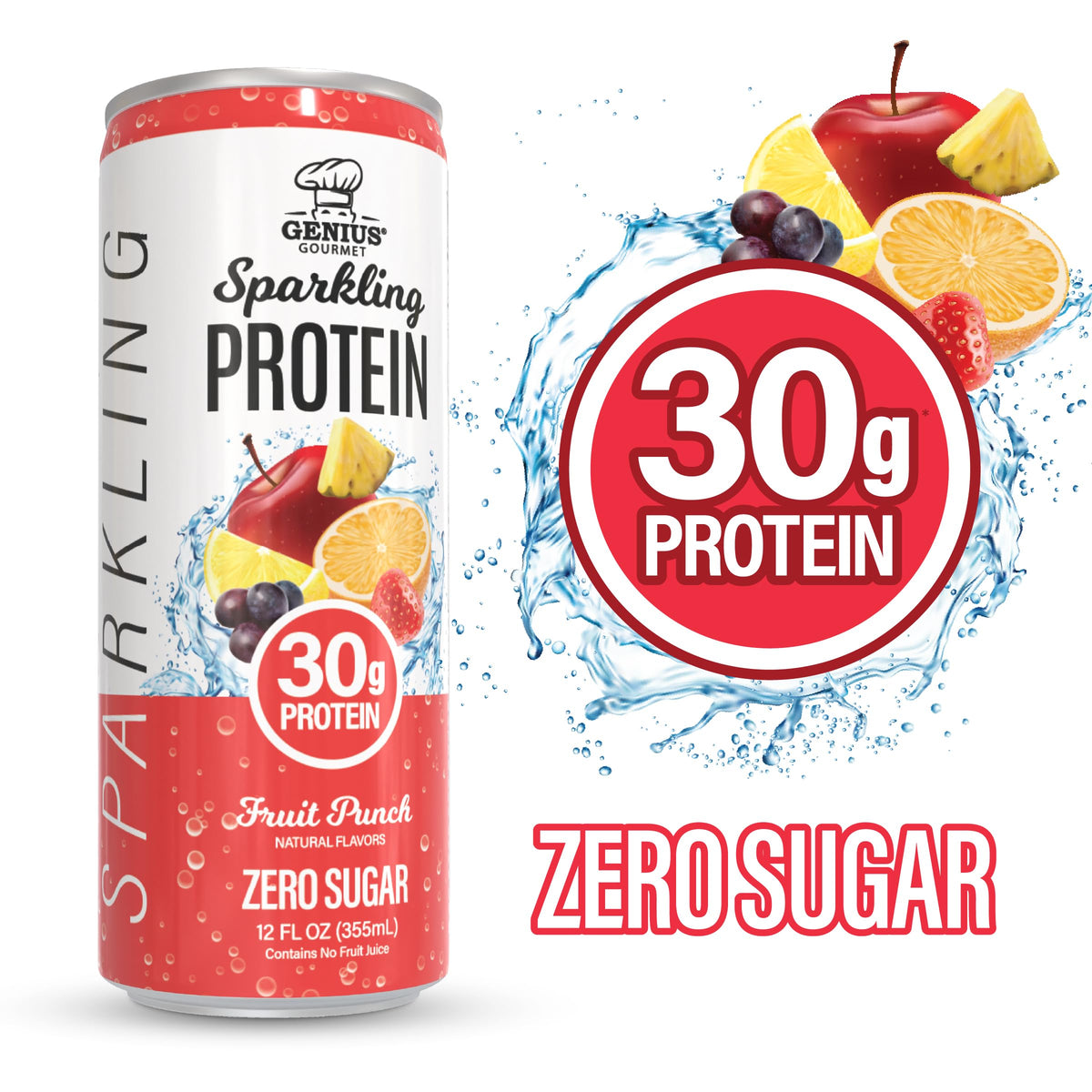 Genius Gourmet Clear Protein Sparkling Water Fruit Punch, 18 Pack