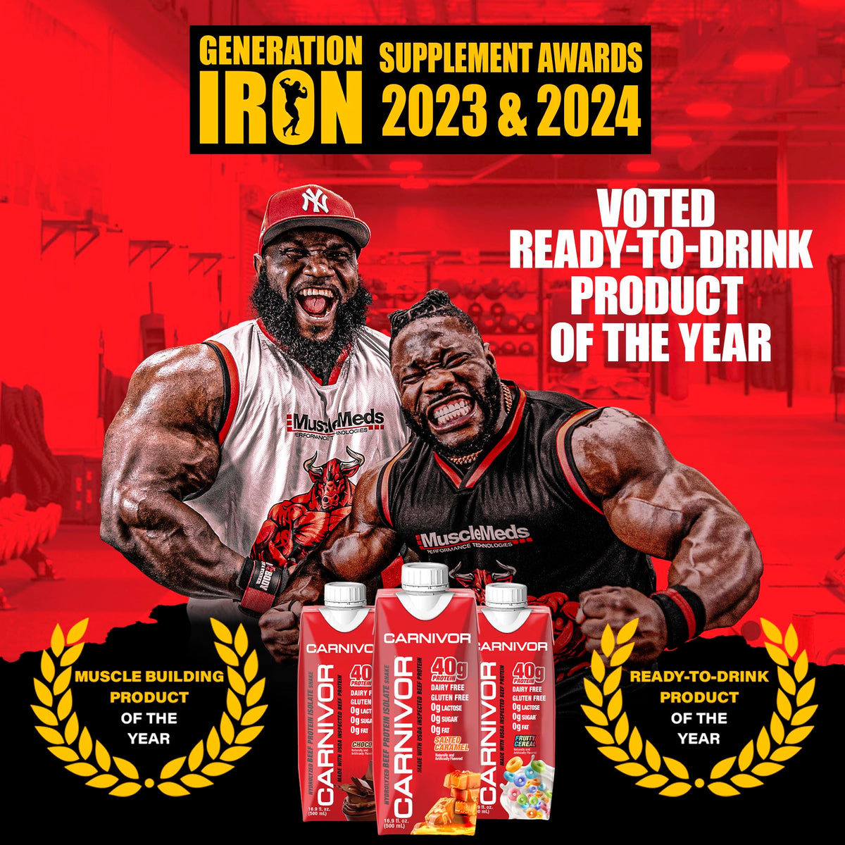 MuscleMeds Carnivor RTD, Ready to Drink Protein, Lactose Free, Sugar Free, 40g Isolate Protein, Muscle Building, Recovery, Chocolate, 16.9 Fl Oz (Pack of 12)