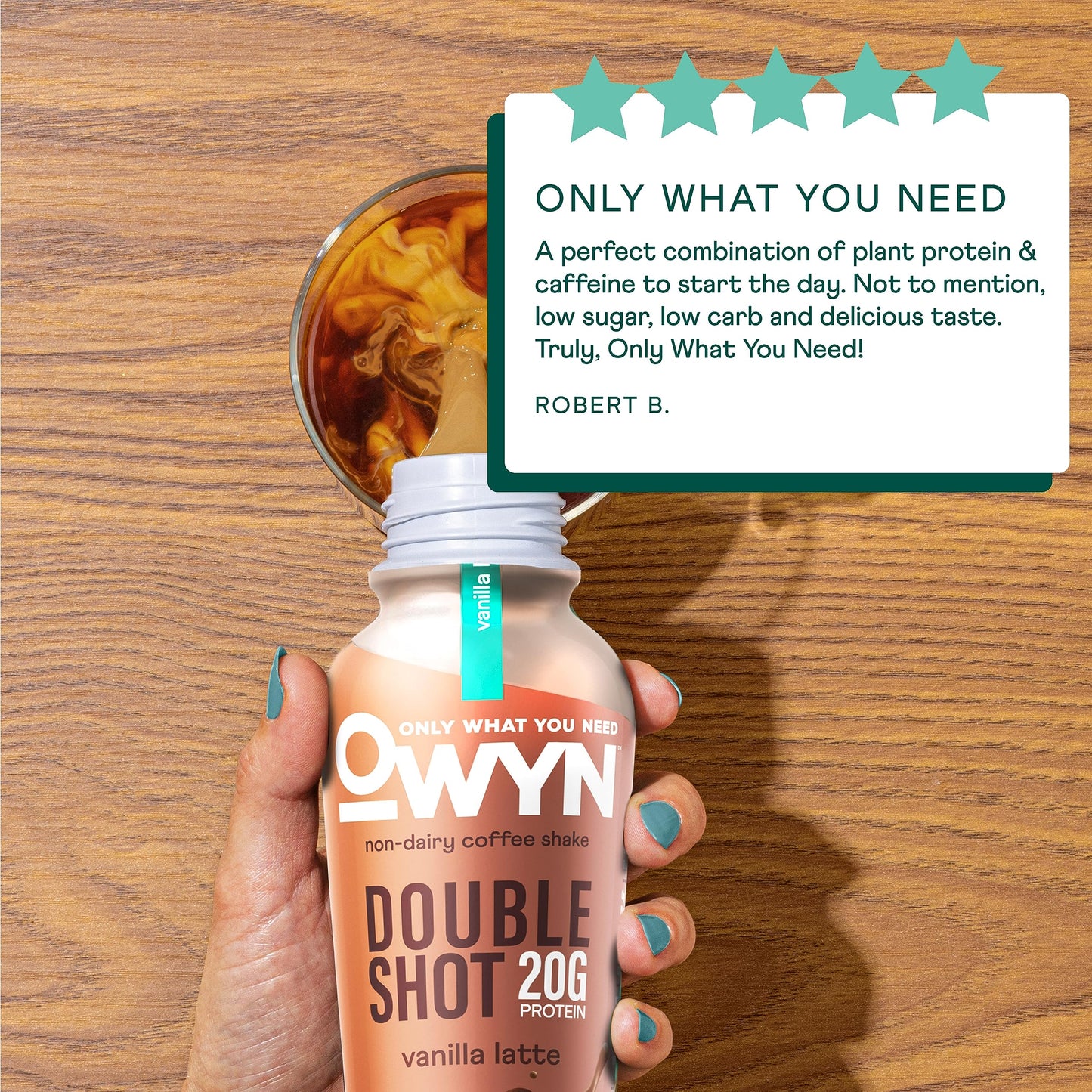 OWYN Only What You Need Double Shot Caramel Macchiato Flavored Protein Shake, 20g Protein, 0g Sugar, 3g Fiber, 180mg Caffeine, Dairy Free, Plant Based Protein Drink, 12 Count